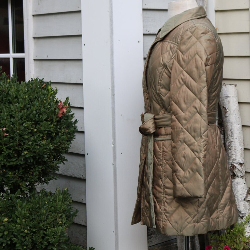 LOFT Petite Tan Iridescent Quilted Belted Insulated Trench Coat Jacket Sz MP - Picture 5 of 7